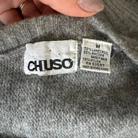 Vintage 1980s Womens Gray Angora Wool Blend Cropped Fuzzy Soft Sweater sz M - Picture 2 of 8